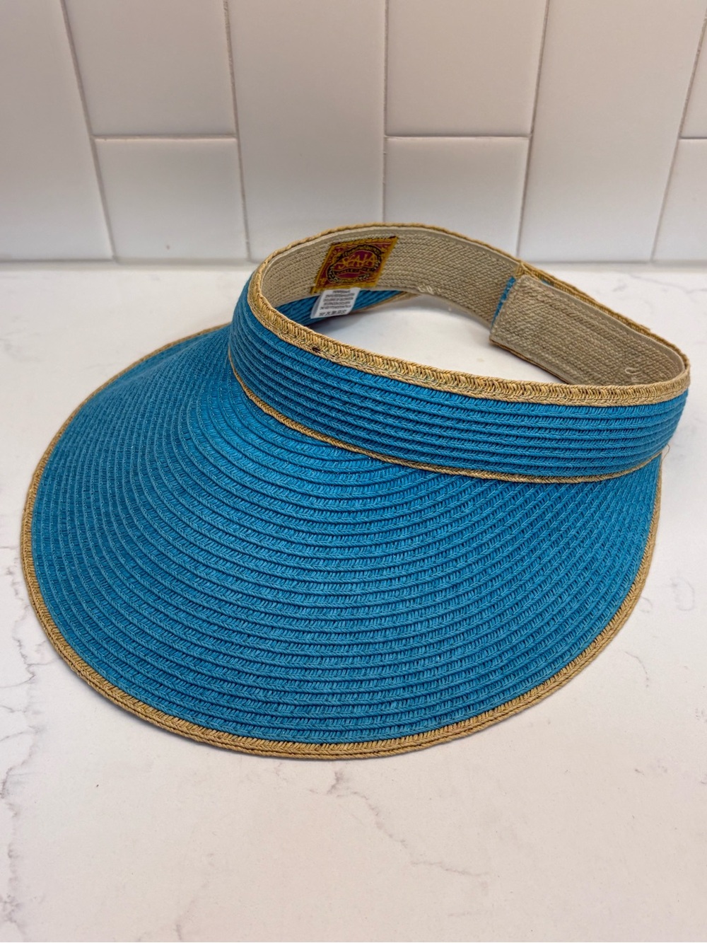 Scala Collezione Blue Straw Sun Visor Wide Brim Adjustable Beach Hat One Size